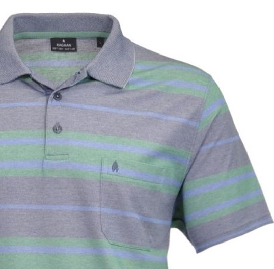 Ragman Herren Polo Shirt Poloshirt Softknit mehrfarbig gestreift 5456693 780 middle blue