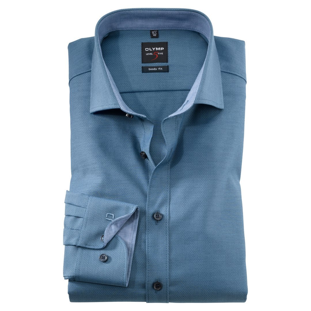 Olymp Level Five Body Fit langarm Hemd Businesshemd blau unifarben 053164 15