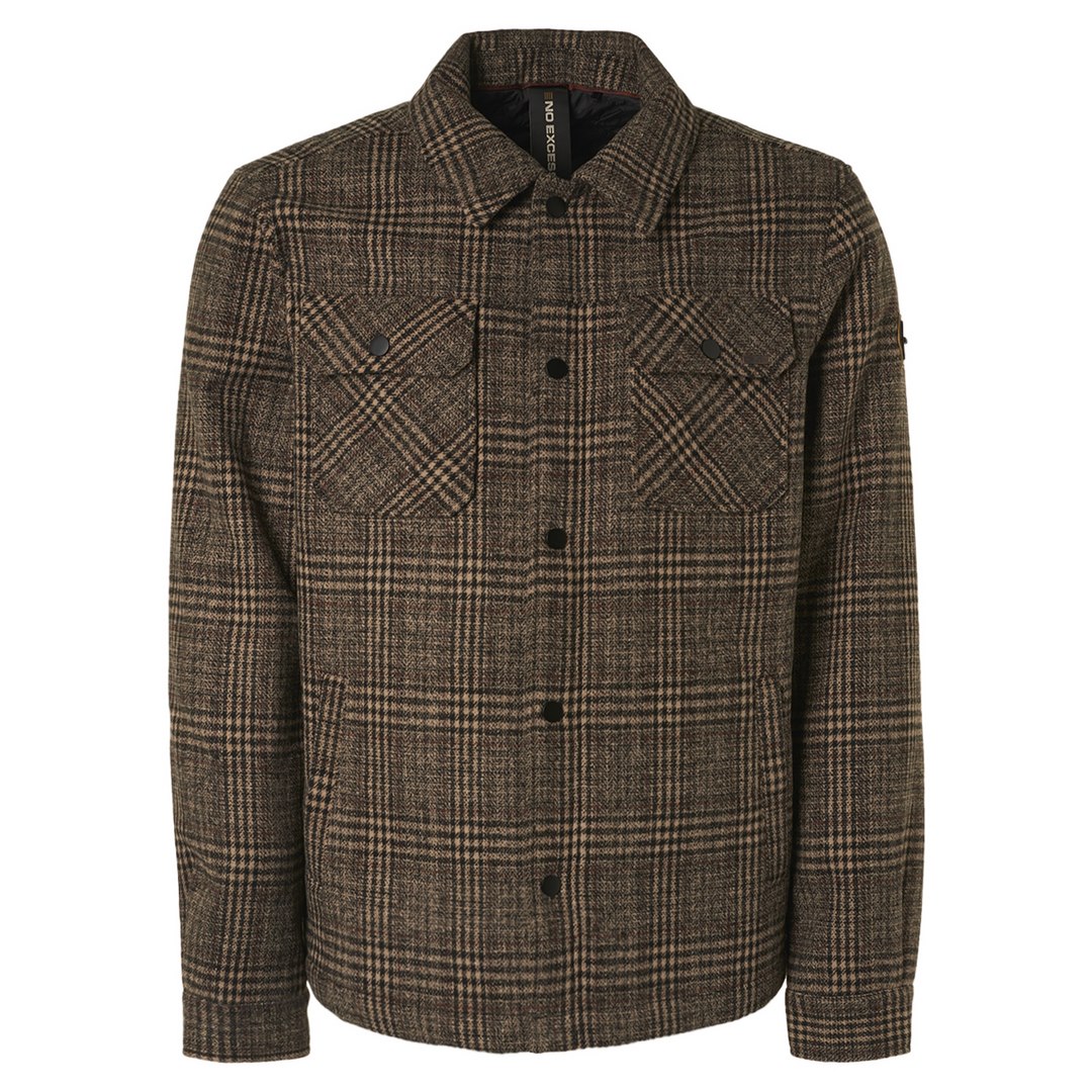 No Excess Herren Overshirt Jacket Short Fit Check With Wool braun kariert 12630913 043