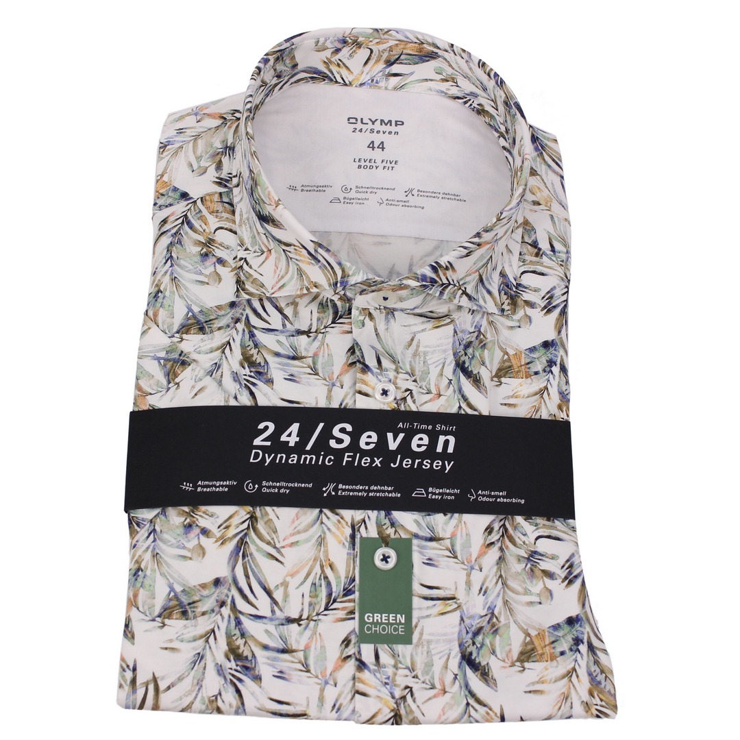 Olymp Herren 24/Seven Body Fit Kurzarmhemd Freizeithemd florales Muster 201312 22 natur