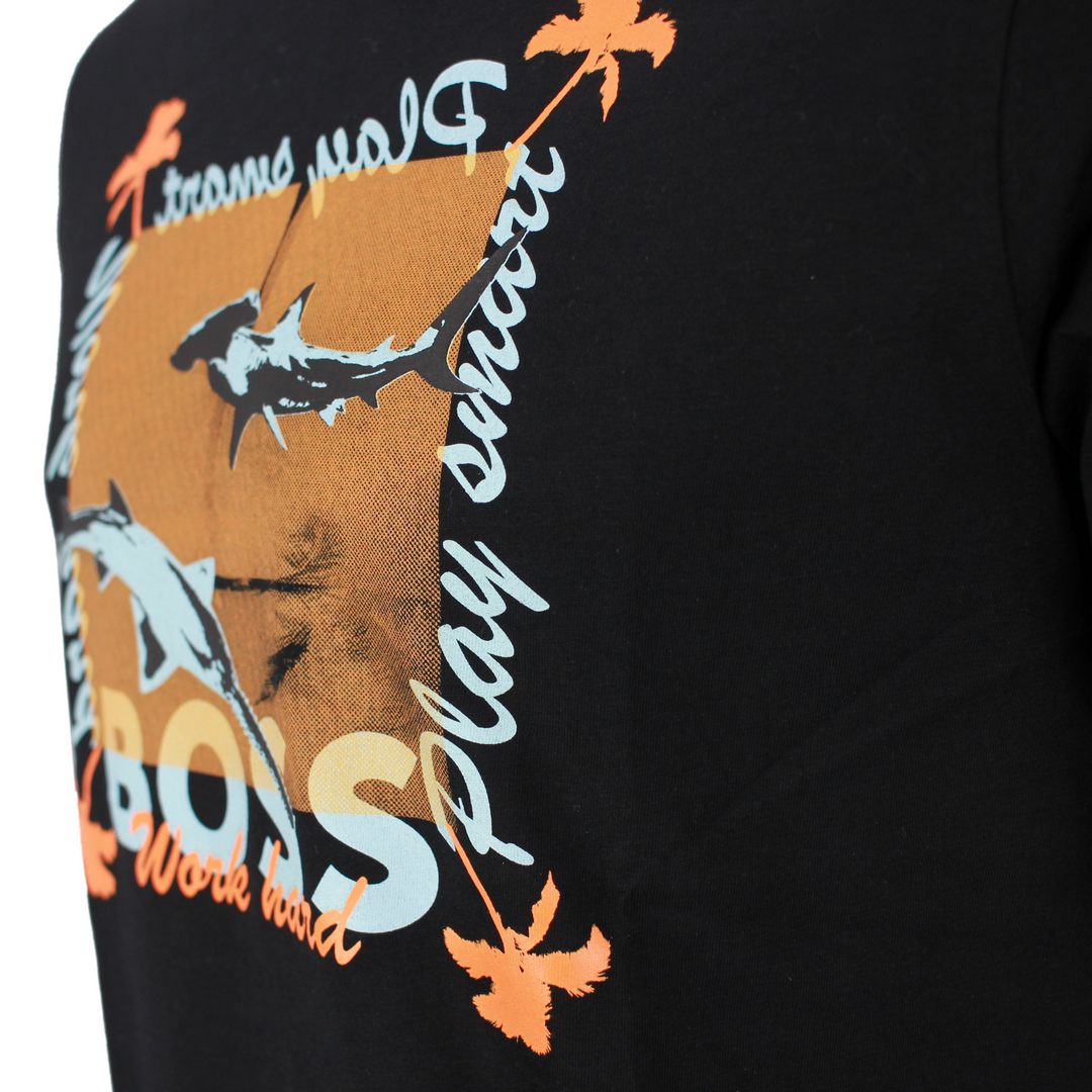 Hugo Boss Herren T-Shirt Shark Print Muster schwarz 50491716 001 black