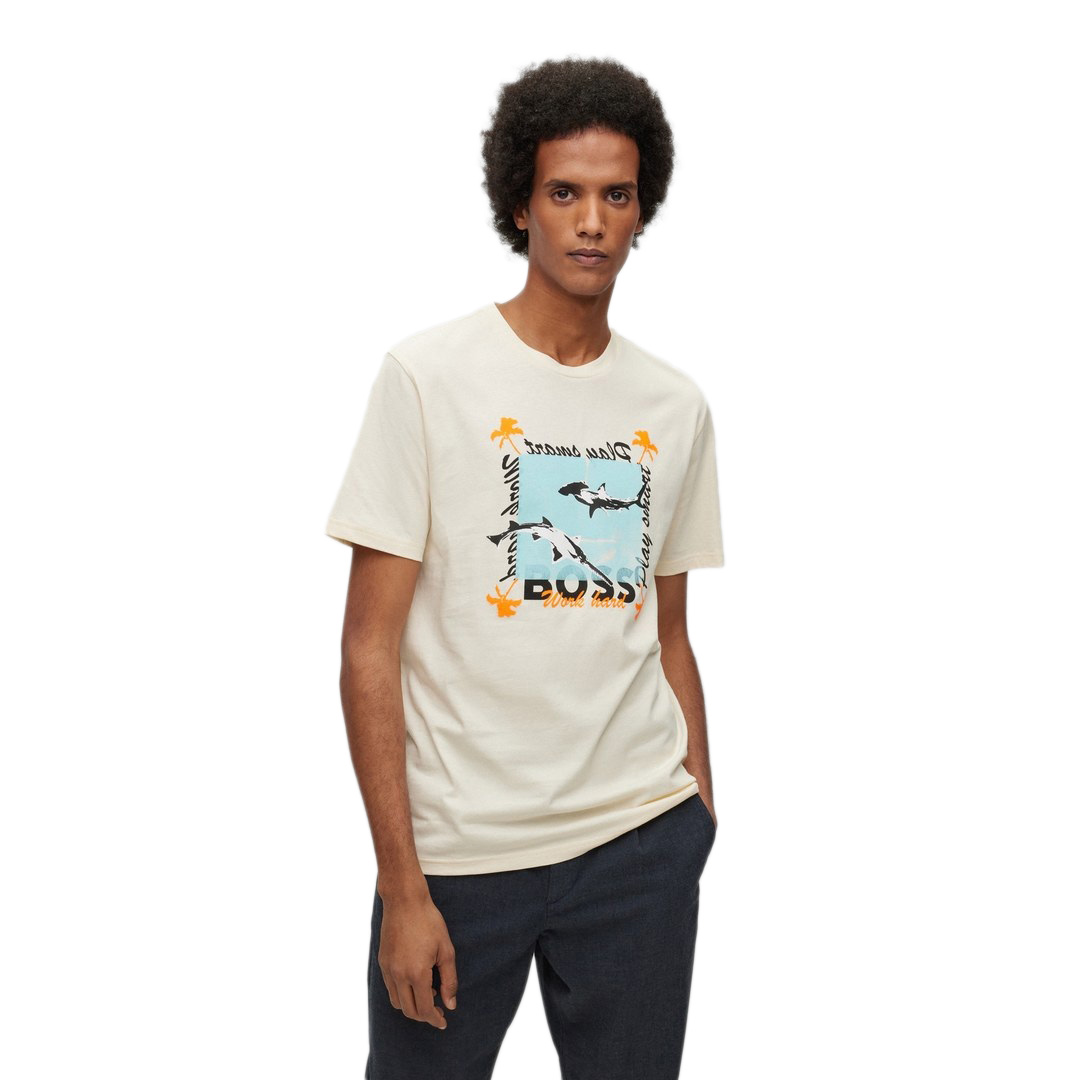 BOSS Herren T-Shirt Shark Print Muster beige 50491716 277 light beige
