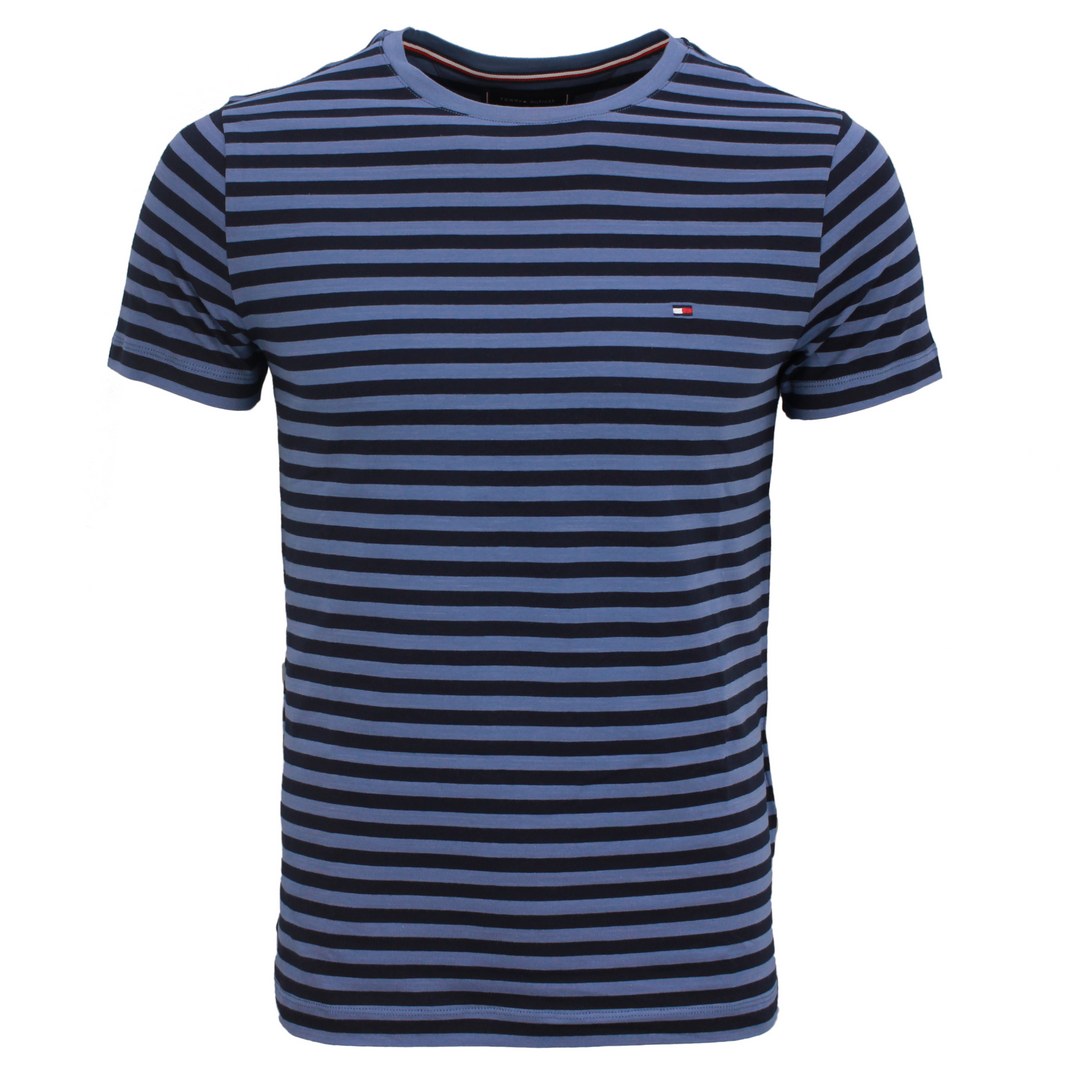 Tommy Hilfiger Herren T-Shirt Slim Fit Tee blau schwarz gestreift MW0MW10800 0BB Blue