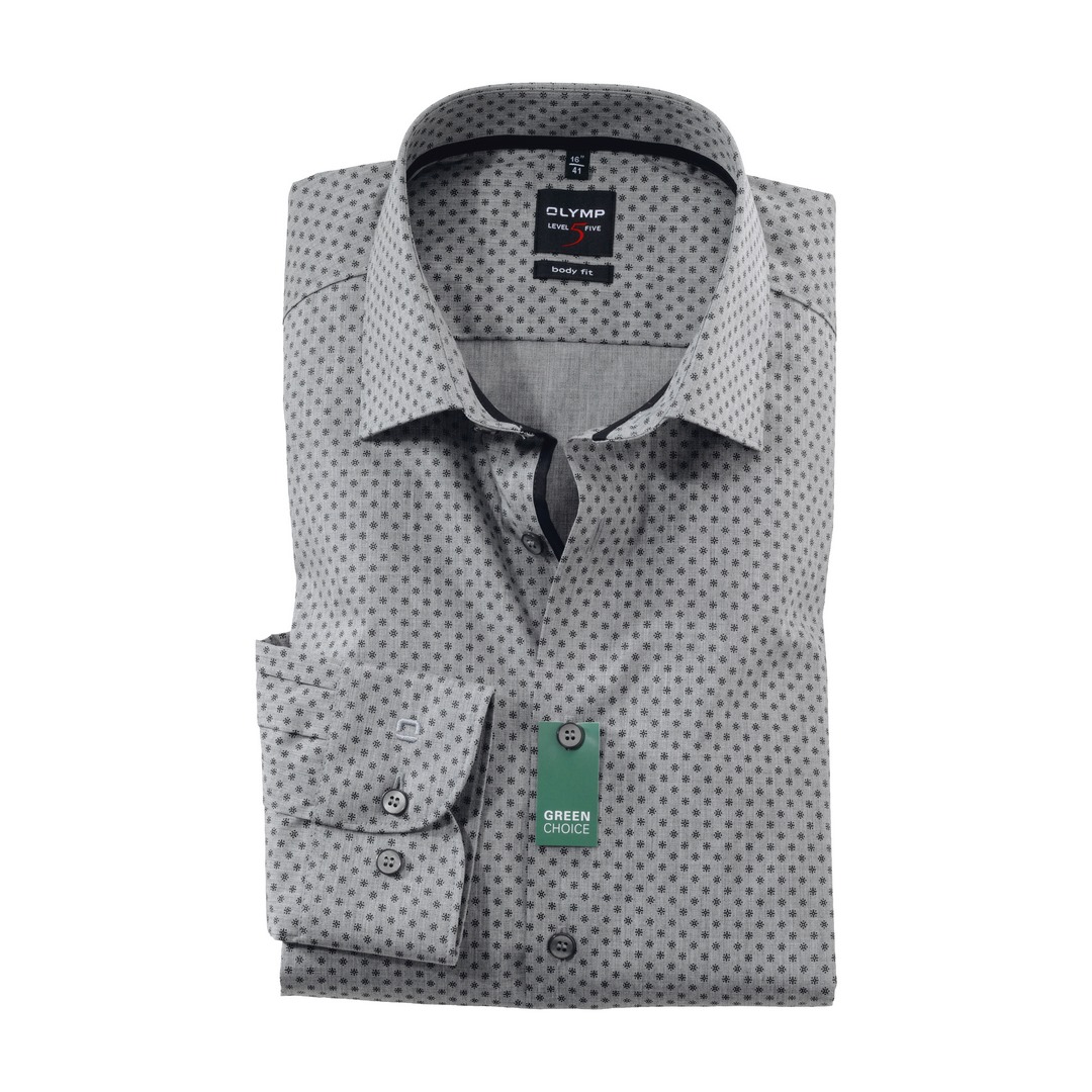 Olymp Level Five Body Fit langarm Hemd Businesshemd grau schwarz gemustert 213484 68