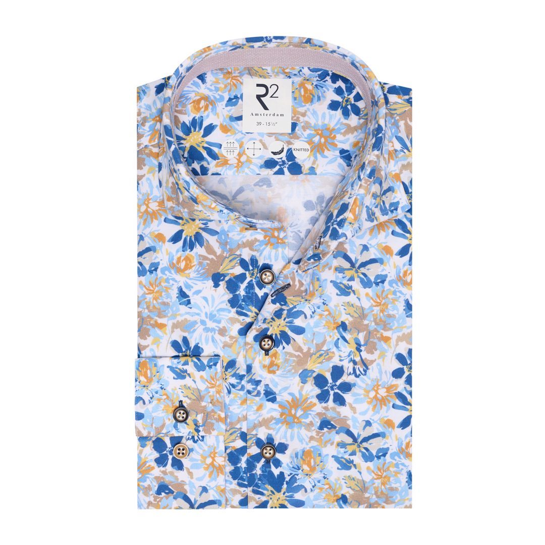 R2 Amsterdam Herren Hemd Modern Fit blau florales Muster 124.WSP.006 014