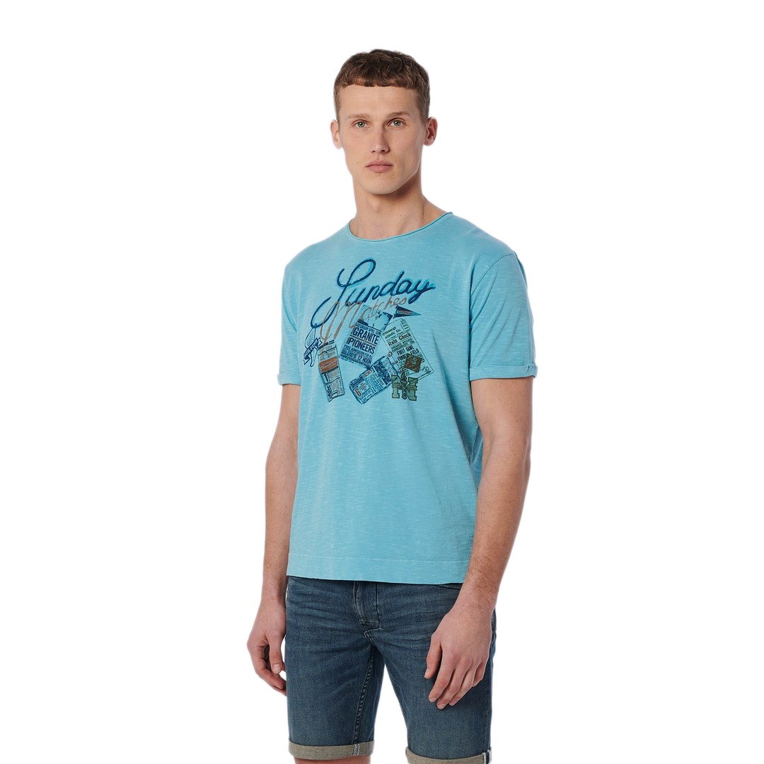 No Excess Herren T-Shirt blau Print Muster 19350373 128 light aqua