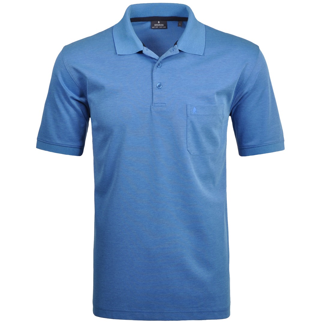 Ragman Herren Polo Shirt Poloshirt Softknit blau unifarben 540391 702 aqua