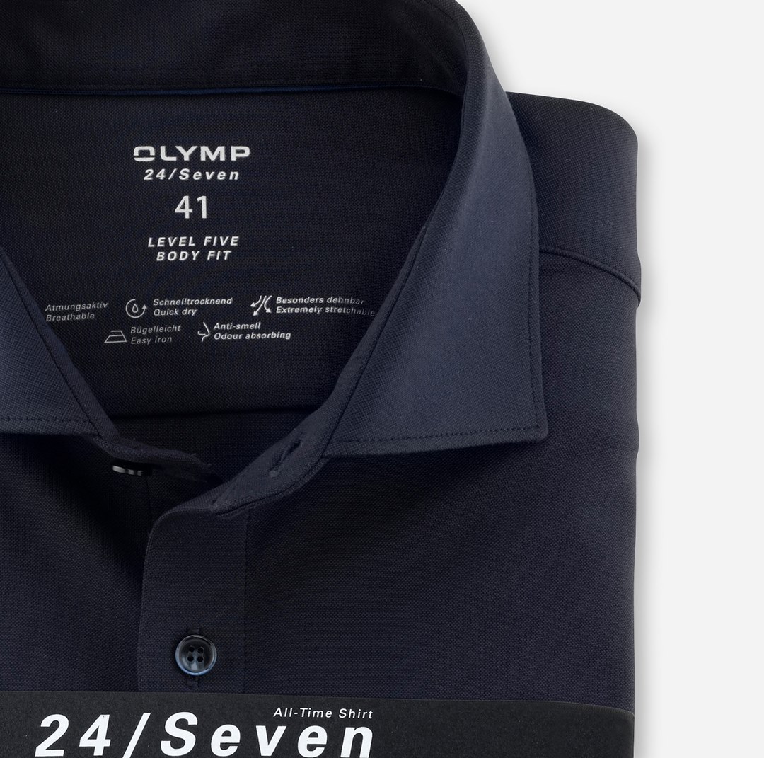 Olymp Level Five 24/Seven Dynamic Flex Jersey Body Fit Hemd Businesshemd dunkelblau 200684 18 marine