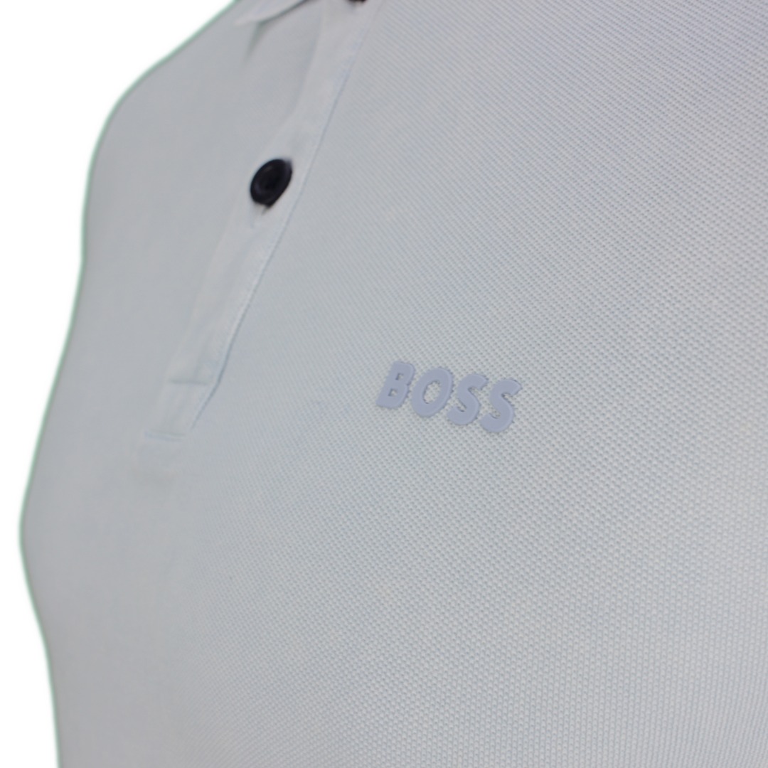 Hugo Boss Herren Polo Shirt kurzarm blau grau unifarben Prime 50468576 080 open grey