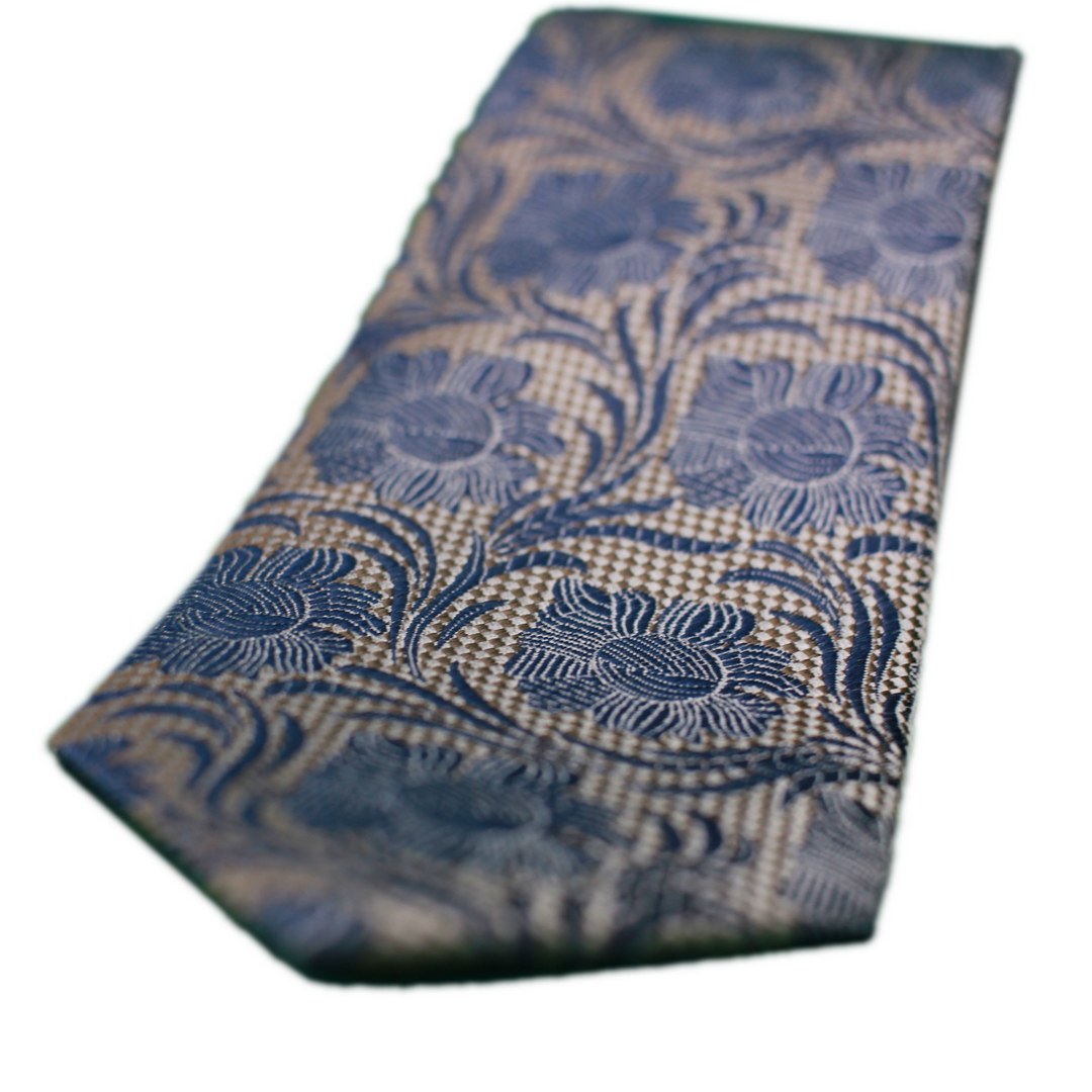 UNA Slim Krawatte Platino blau braun gemustert 60015711