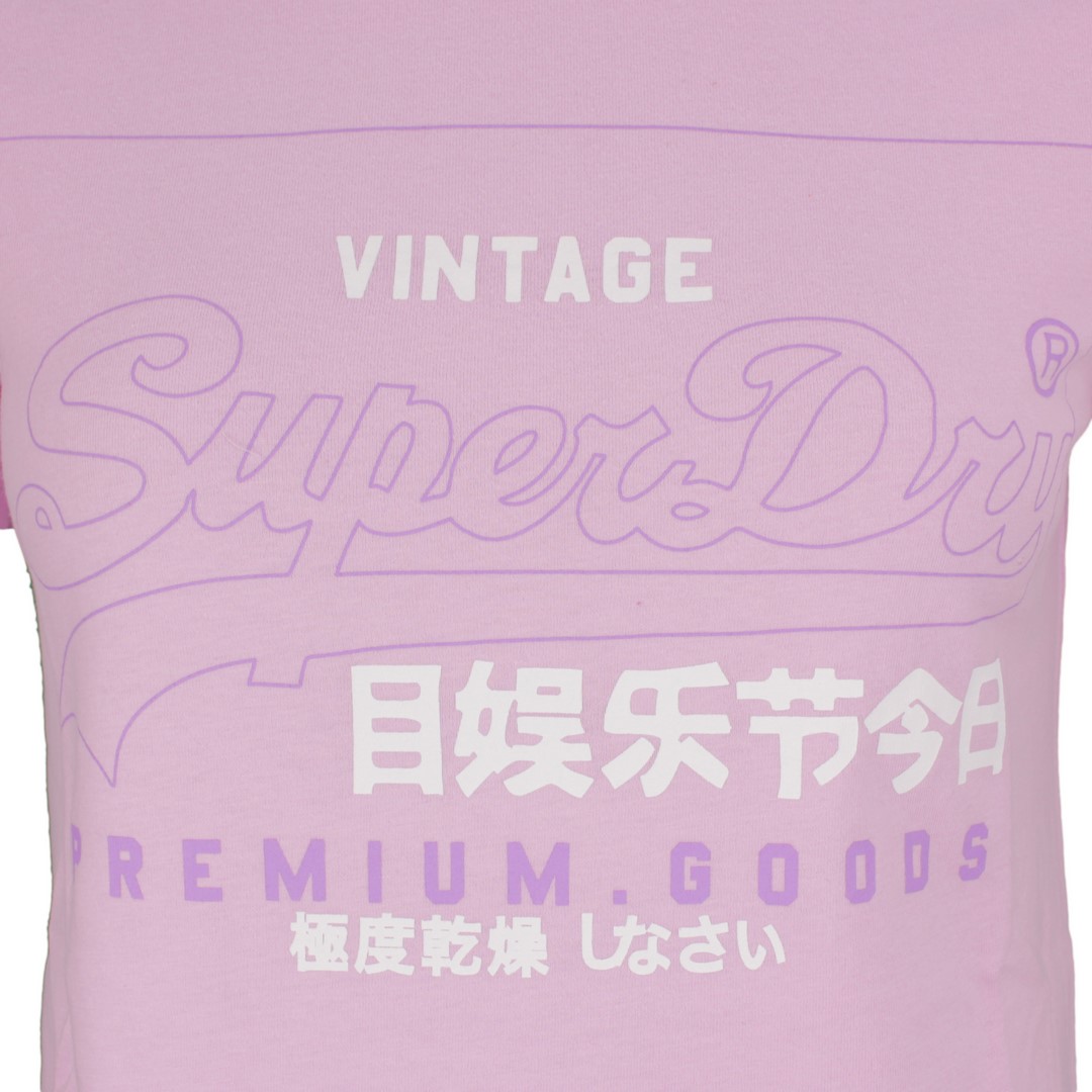 Superdry Damen T-Shirt Label Outline Tee lila unifarben W1010102A 5sx flieder