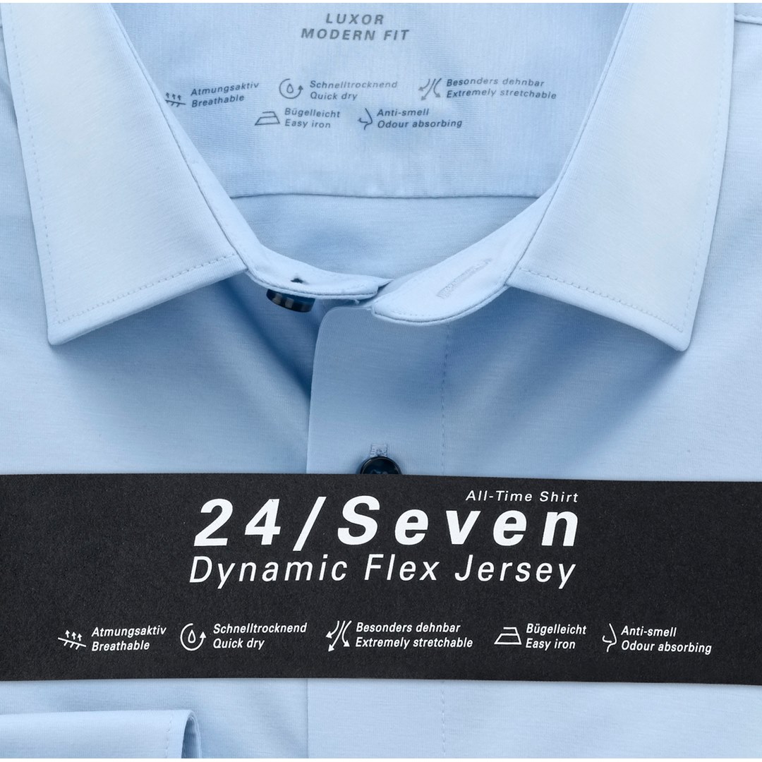Olymp Herren Hemd 24/Seven Dynamic Flex Jersey All Time Shirt blau 120264 10 hellblau