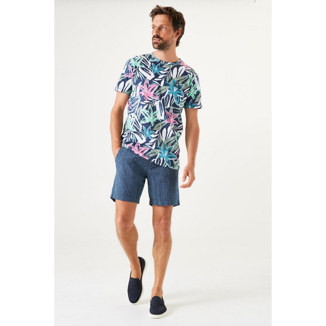 Garcia Herren T-Shirt Regular Fit mehrfarbig florales Muster Q41007 70 marine