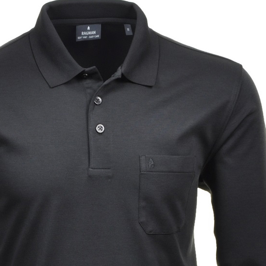 Ragman Herren Polo Shirt Poloshirt Langarm Softknit schwarz 540291 009