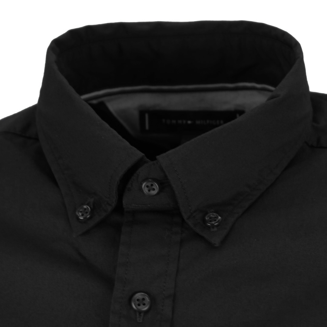 Tommy Hilfiger Herren Hemd Core Flex Poplin Shirt schwarz unifarben MW0MW25035 BDS Black