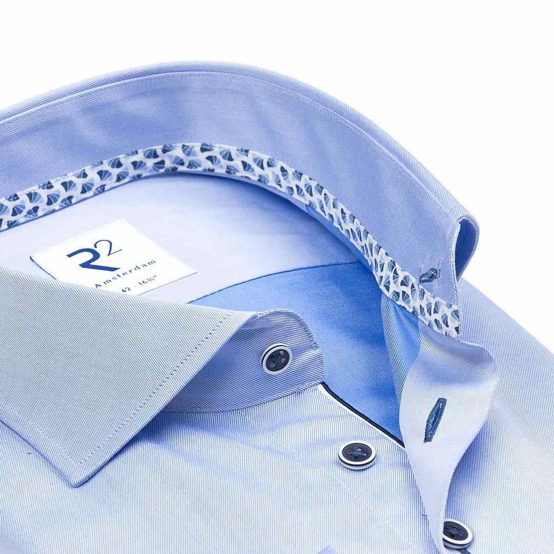R2 Amsterdam Herren Businesshemd langarm blau unifarben NOS Twill 018 bleu
