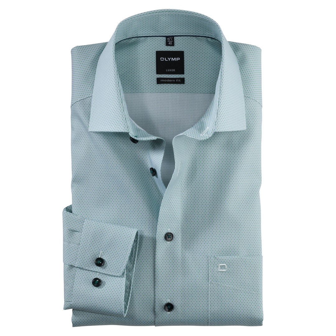 Olymp Luxor Hemd Langarmhemd Businesshemd grün gemustert Modern Fit 124814 45