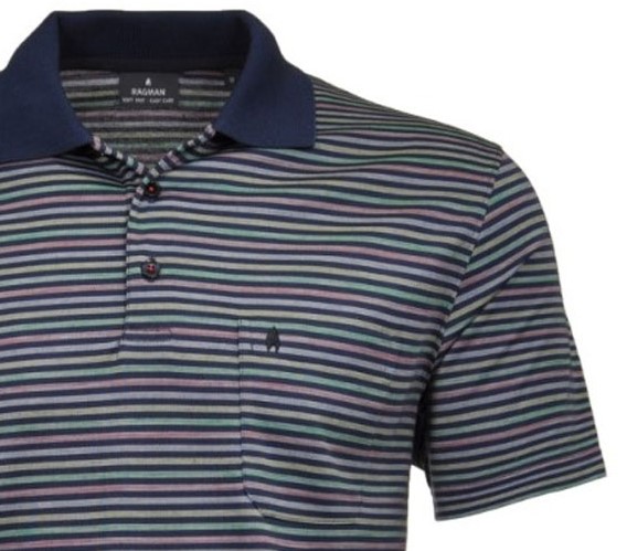 Ragman Herren Polo Shirt Poloshirt Softknit mehrfarbig gestreift 5496291 070 marine