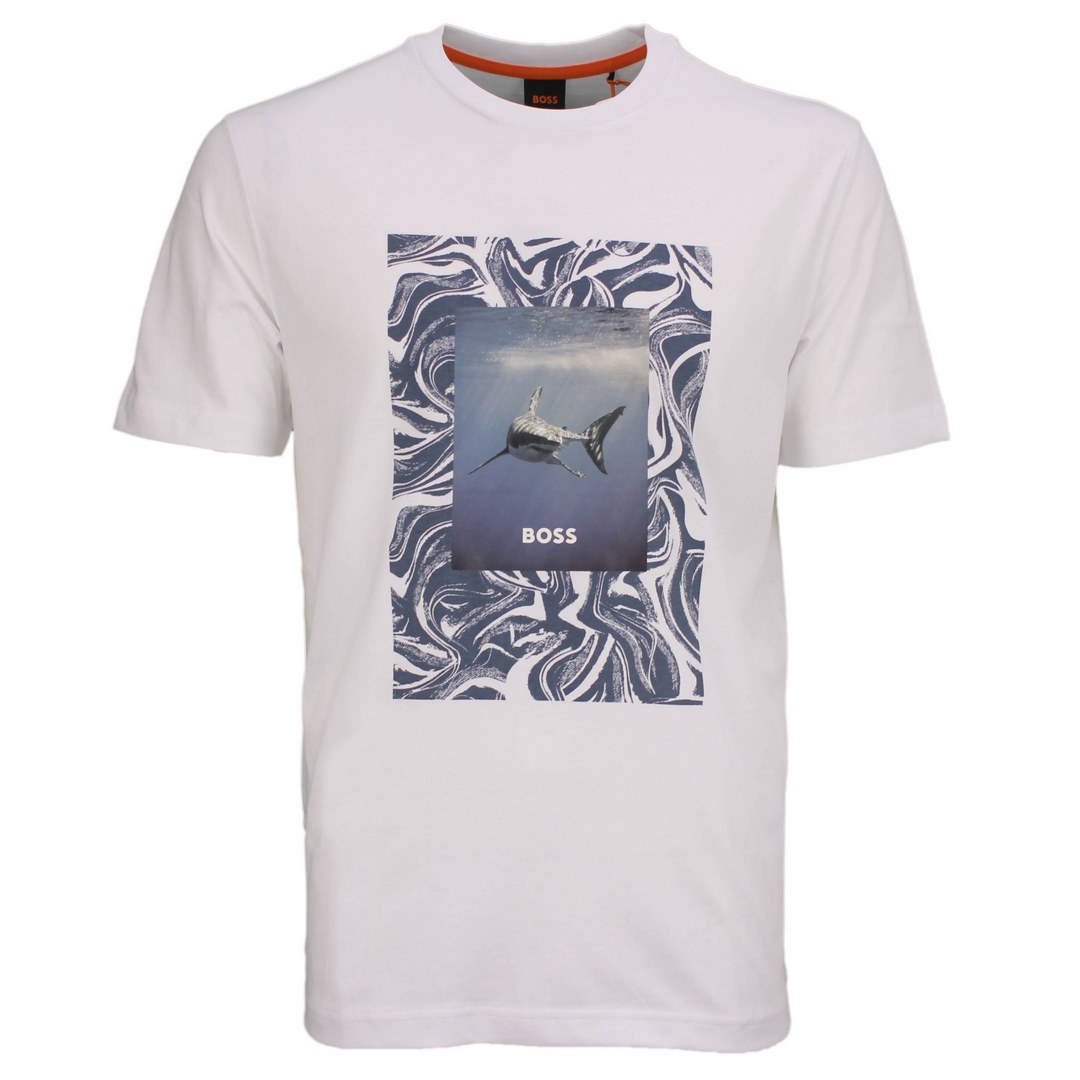 BOSS Herren T-Shirt Te Tucan Regular Fit weiß Hai Print 50516012 100 white