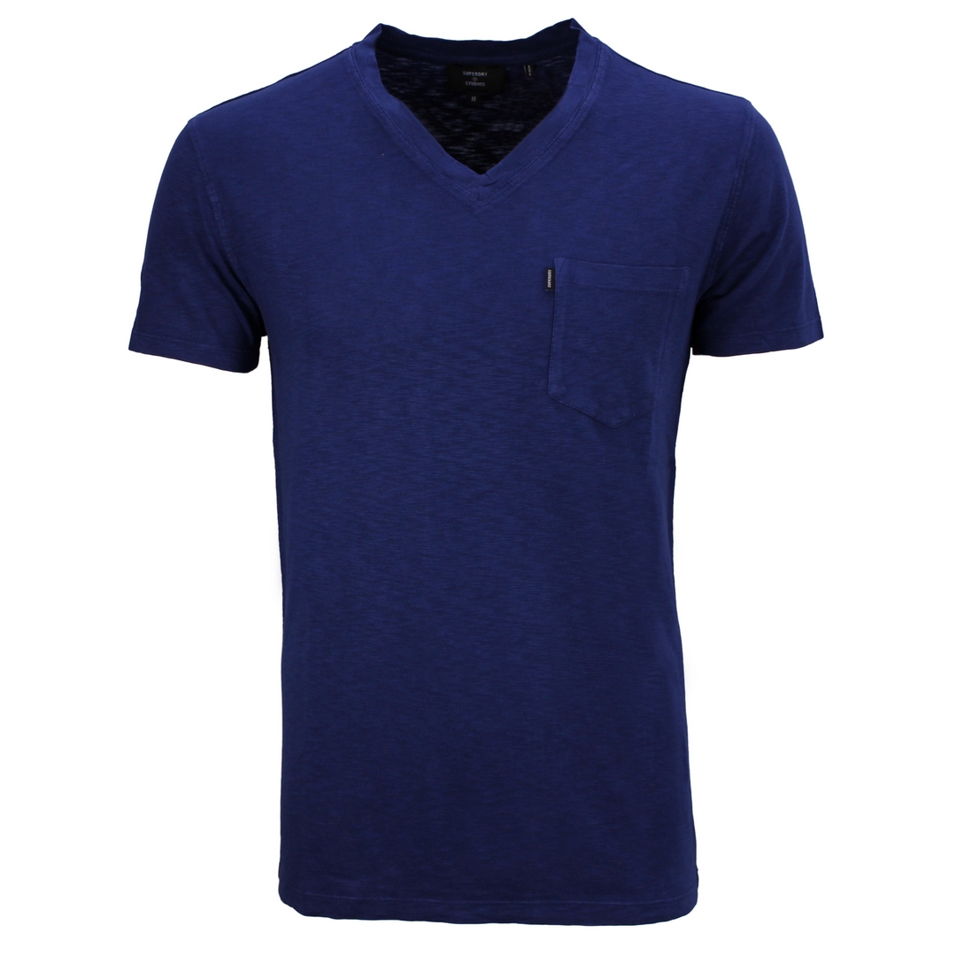 Superdry Herren T-Shirt kurzarm Pocket V Neck tee blau unifarben M1011222B JP6 mid blue