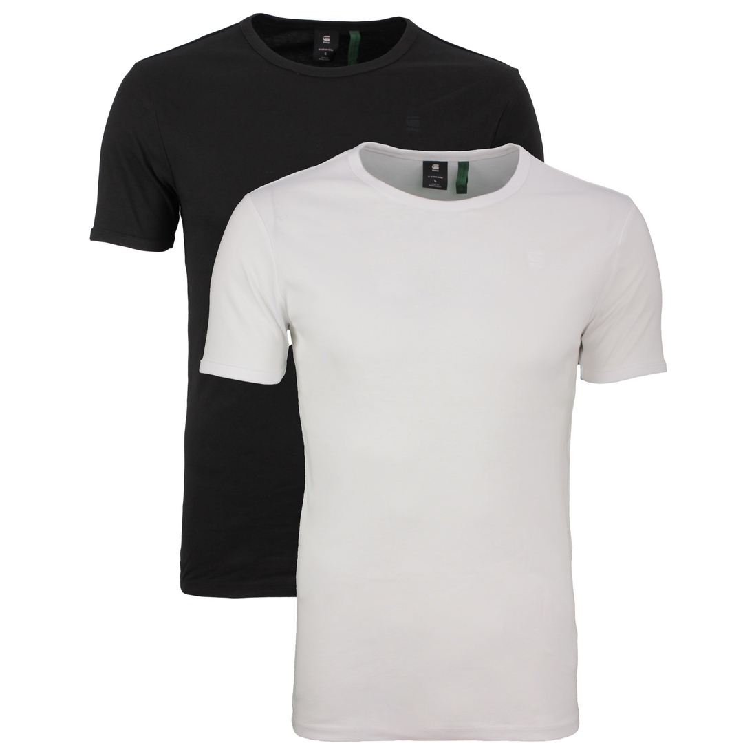 G-Star Raw Herren Round Neck Doppelpack Basic T-Shirt weiß schwarz D07205 124 1288
