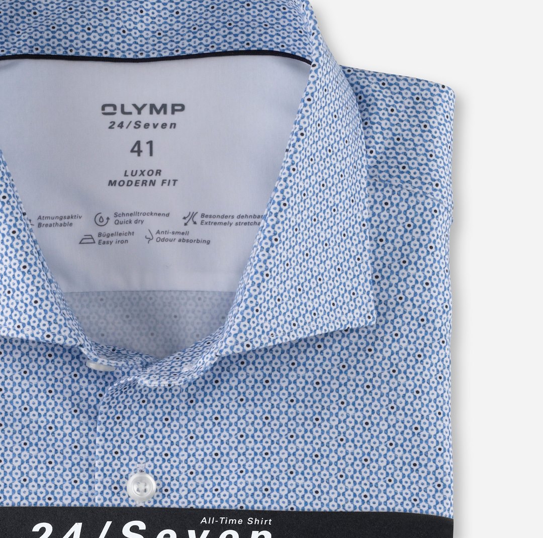 Olymp Luxor 24/Seven Modern Fit Business Hemd blau gemustert 129614 11 bleu