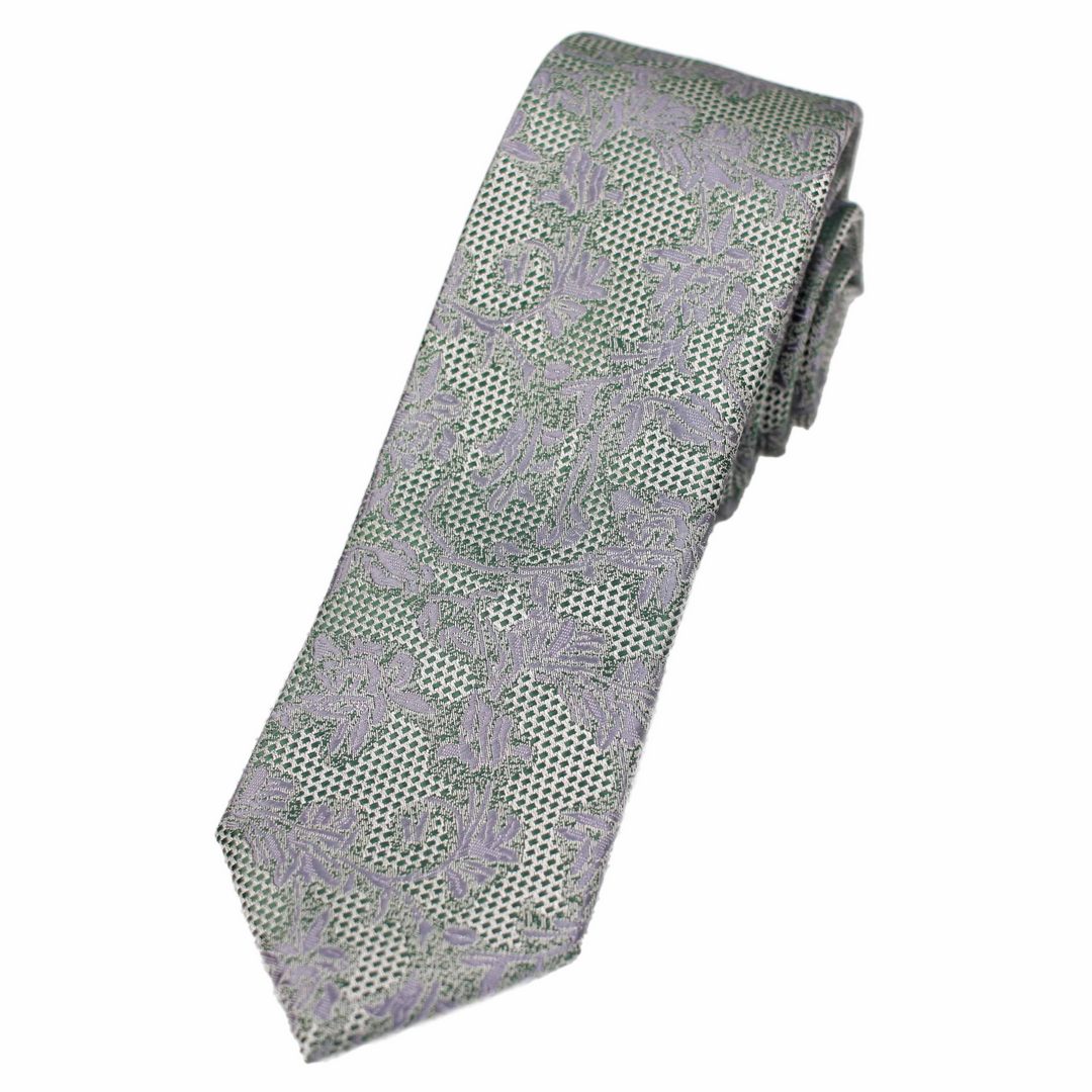 J.S. Fashion Herren Slim Krawatte grün florales Muster K 71670 6