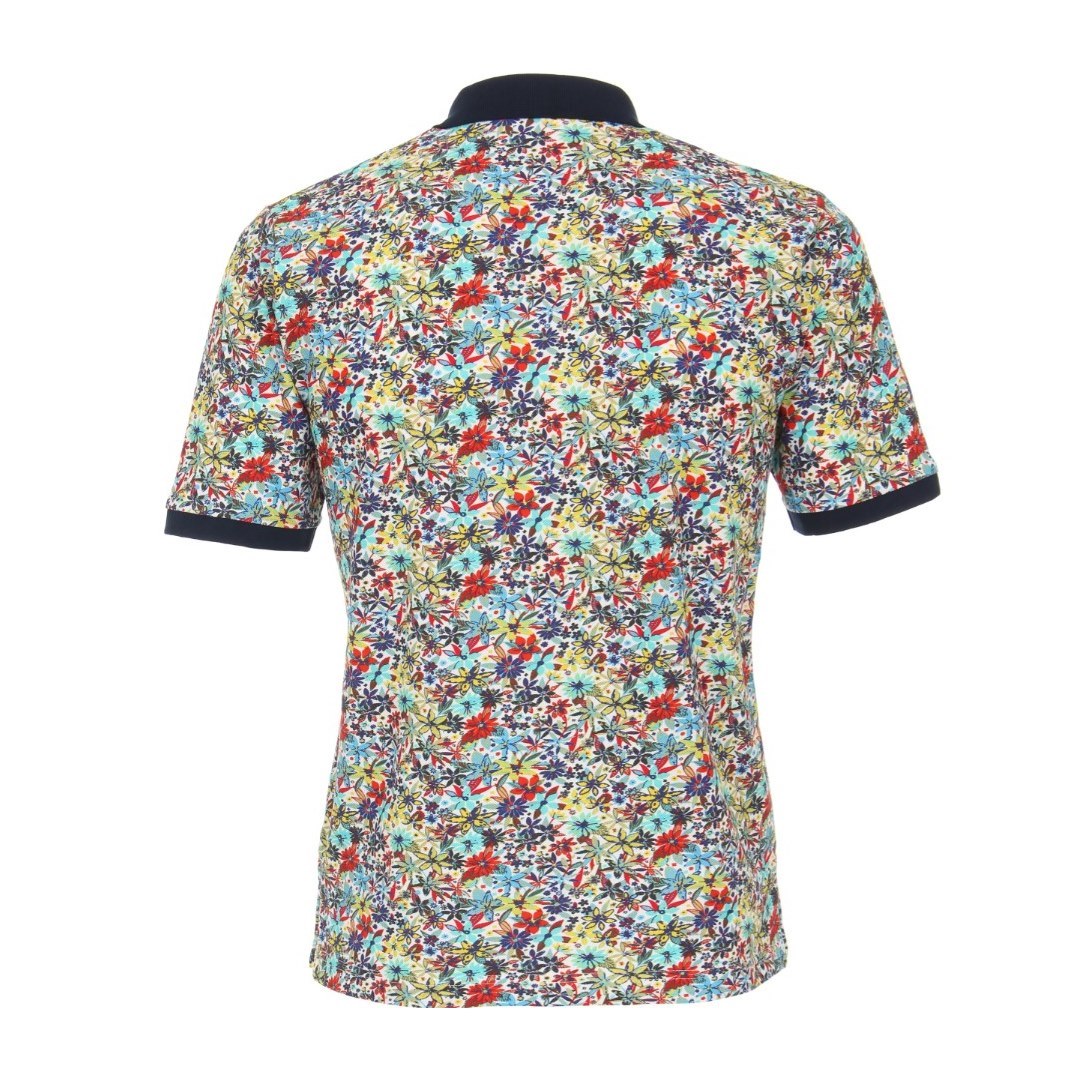 Redmond Herren Polo Shirt Poloshirt kurzarm mehrfarbig florales Muster 221920900 01 weiß