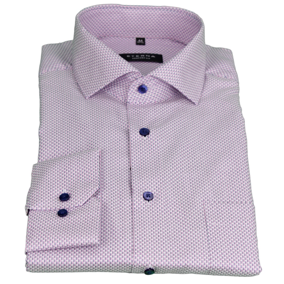 Eterna Herren Hemd Comfort Fit blau pink weiß Minimal Muster 3217 E18V 16