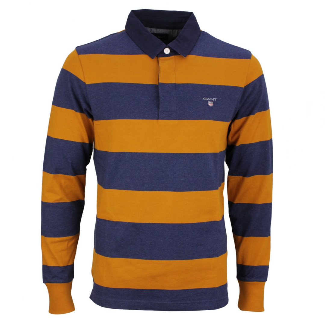 Gant Herren Rugby Shirt Heavy Rugger Blockstreifen gelb blau 2005051 822 dark mustard orange