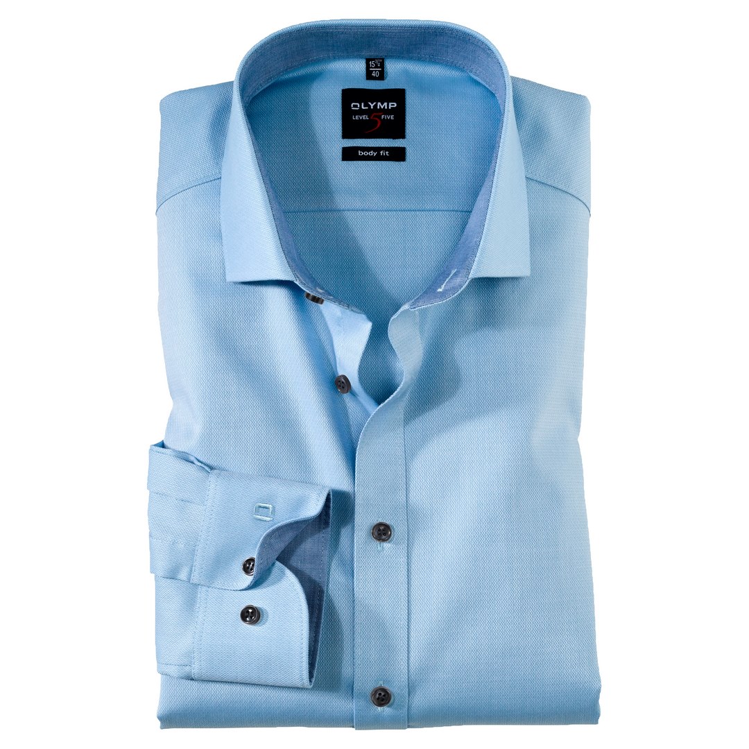Olymp Level Five Body Fit langarm Hemd Businesshemd blau unifarben 053164 15