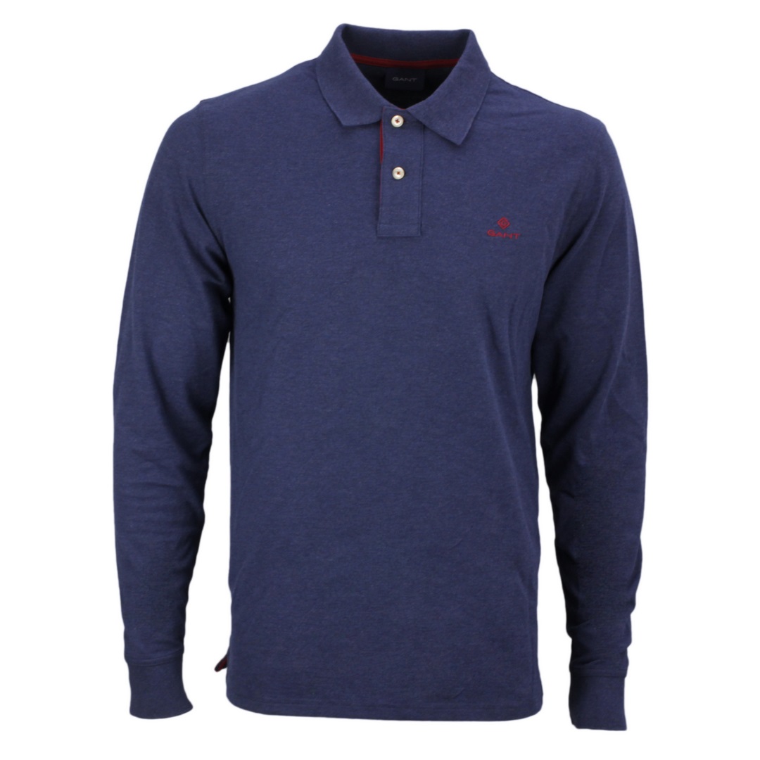 Gant Herren Polo Shirt Langarm blau Contrast Collar Pique LS Rugger 2055003 487 evening blue