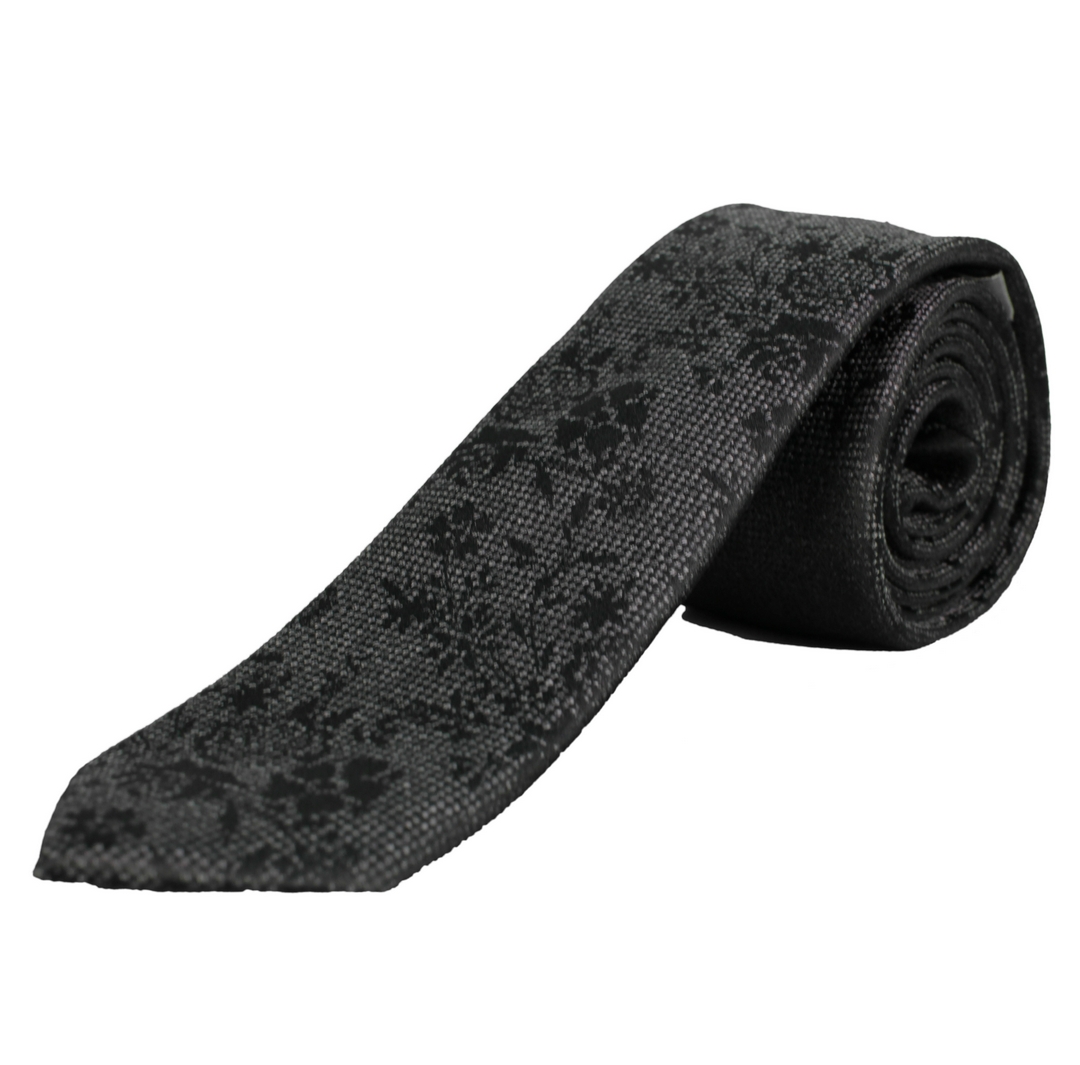 Ploenes Slim Krawatte florales Muster 1578K004SS 004 schwarz