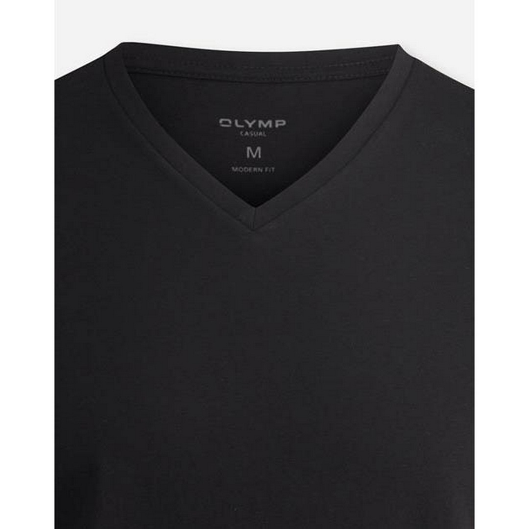 Olymp Herren T-Shirt Doppel Pack V-Ausschnitt schwarz Unifarben 0701 12 68