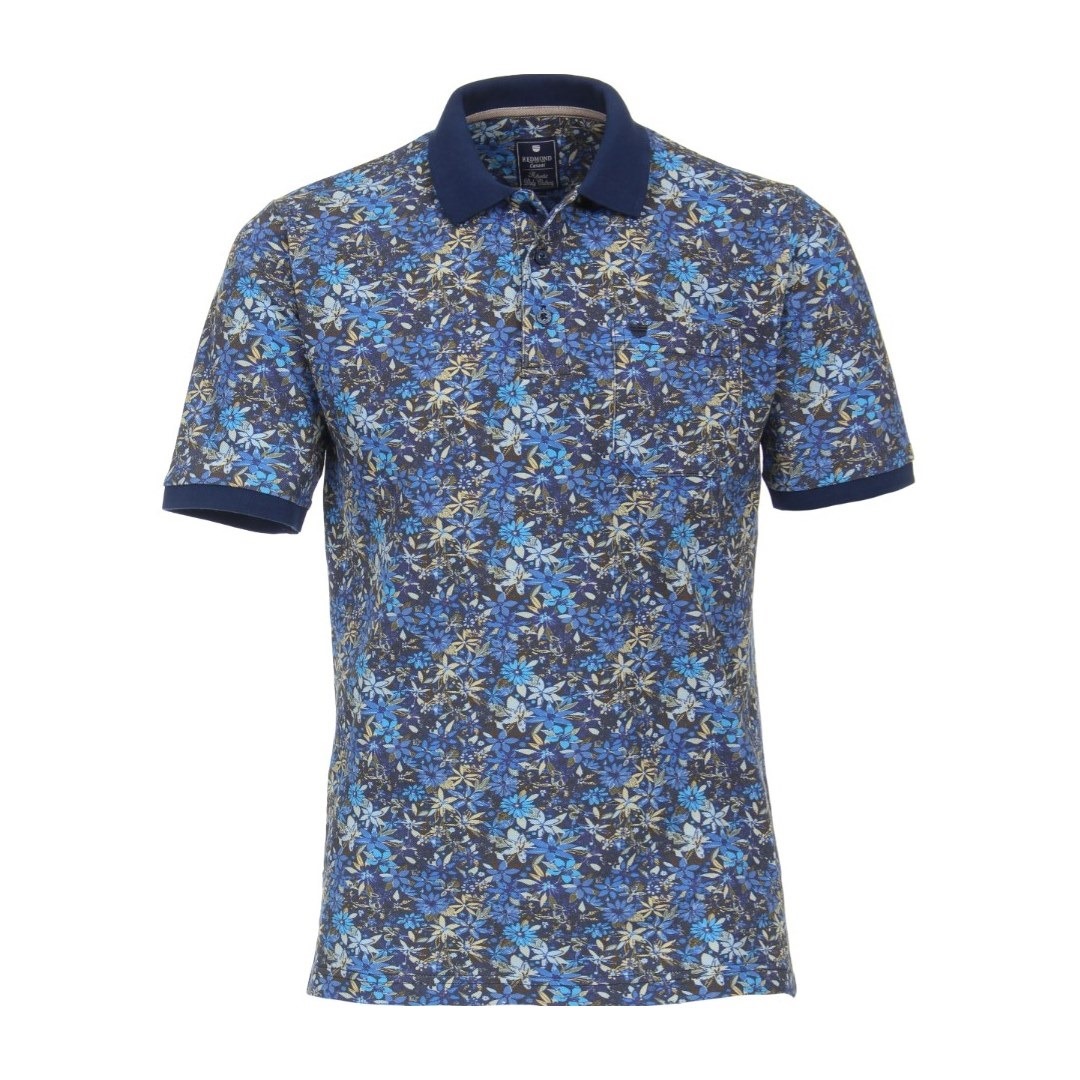 Redmond Herren Polo Shirt Poloshirt kurzarm florales Muster 221920900 19 blau