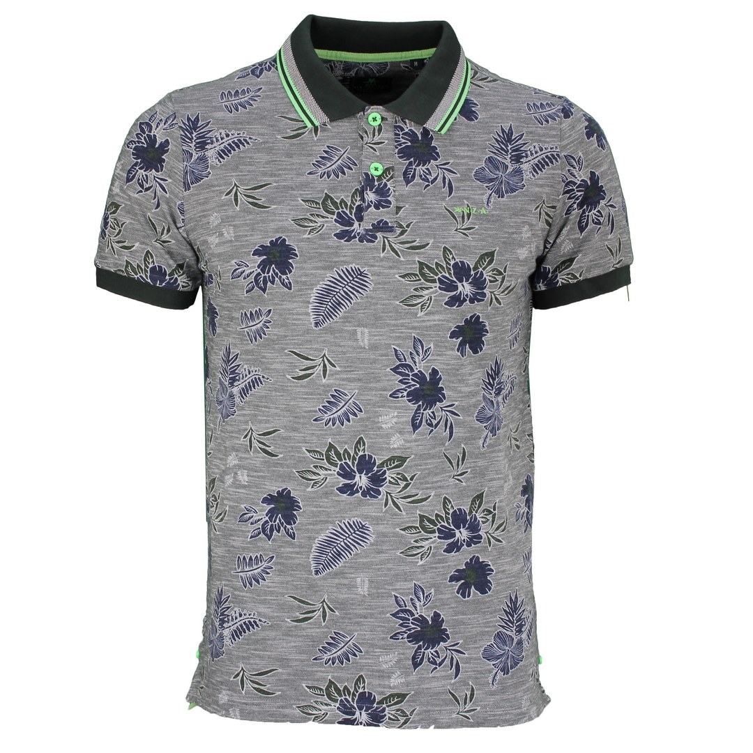 New Zealand Auckland NZA Polo Shirt Normanby grau florales Muster 22BN109 1703 duck green