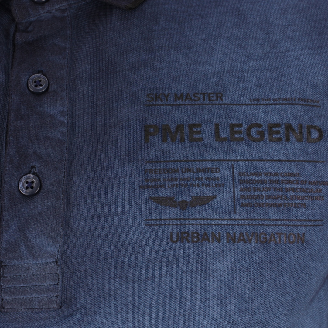 PME Legend Polo Shirt Light Pique Cold Dye dunkel blau unifarben PPSS212861 5073