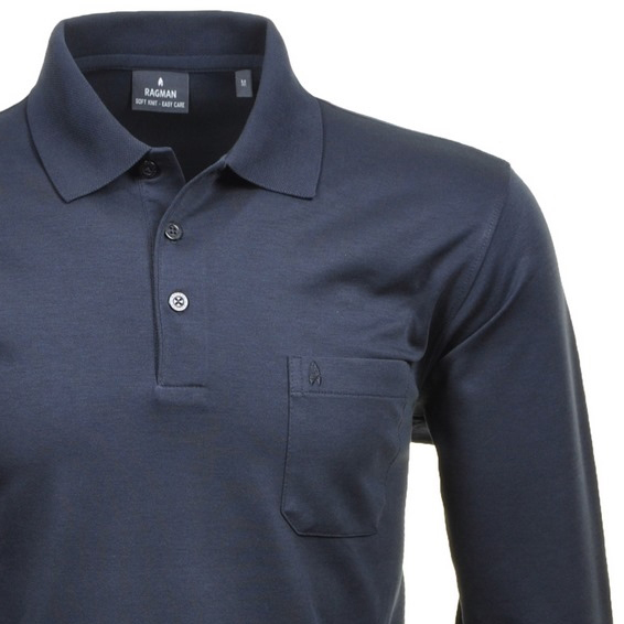 Ragman Herren Polo Shirt Poloshirt Langarm Softknit blau 540291 070 marine