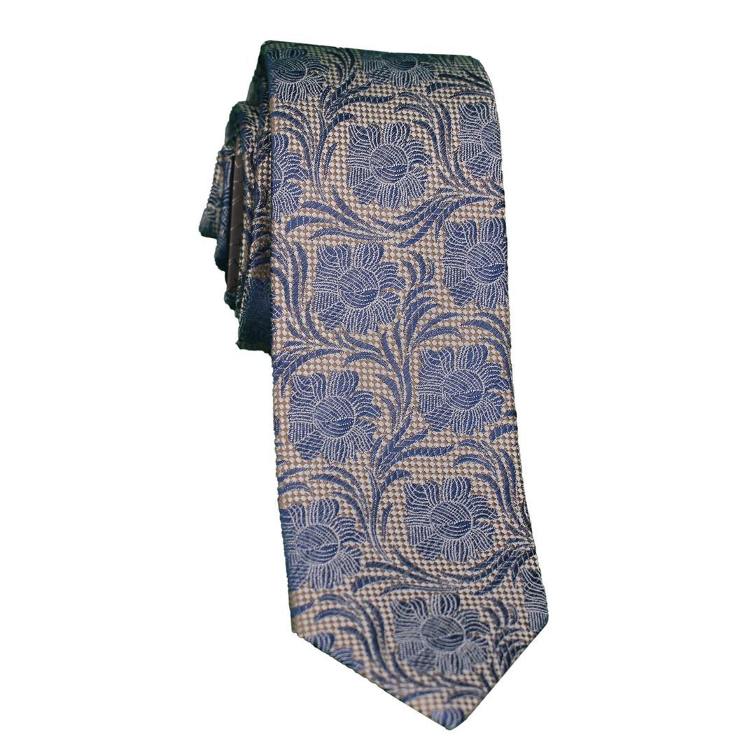 UNA Slim Krawatte Platino blau braun gemustert 60015711