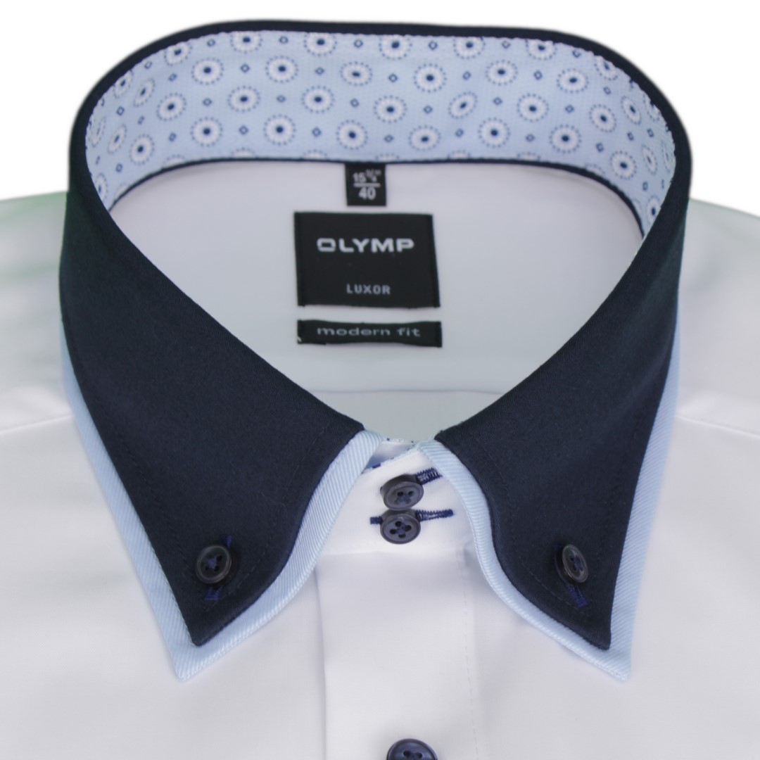 Olymp Modern Fit Hemd Doppelkragen weiß unifarben 1296 44 00