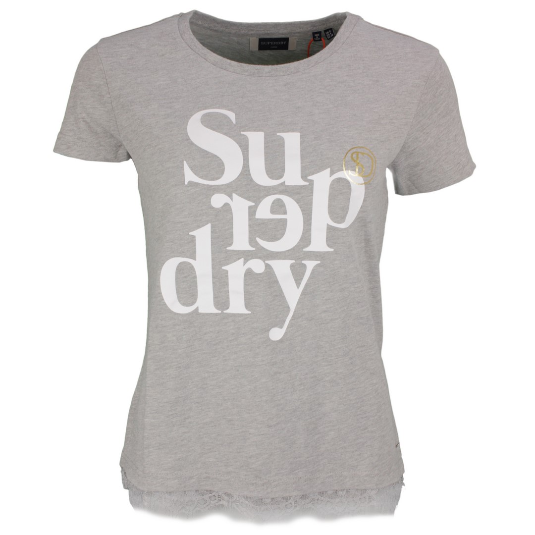 Superdry Damen T-Shirt Label Tilly Lace Graphic grau W6010094A 07q grey