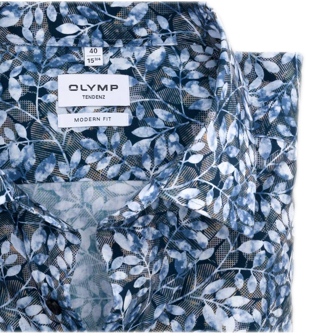 Olymp Tendenz Herren Modern Fit Freizeit Hemd langarm blau florales Muster 860224 11 bleu