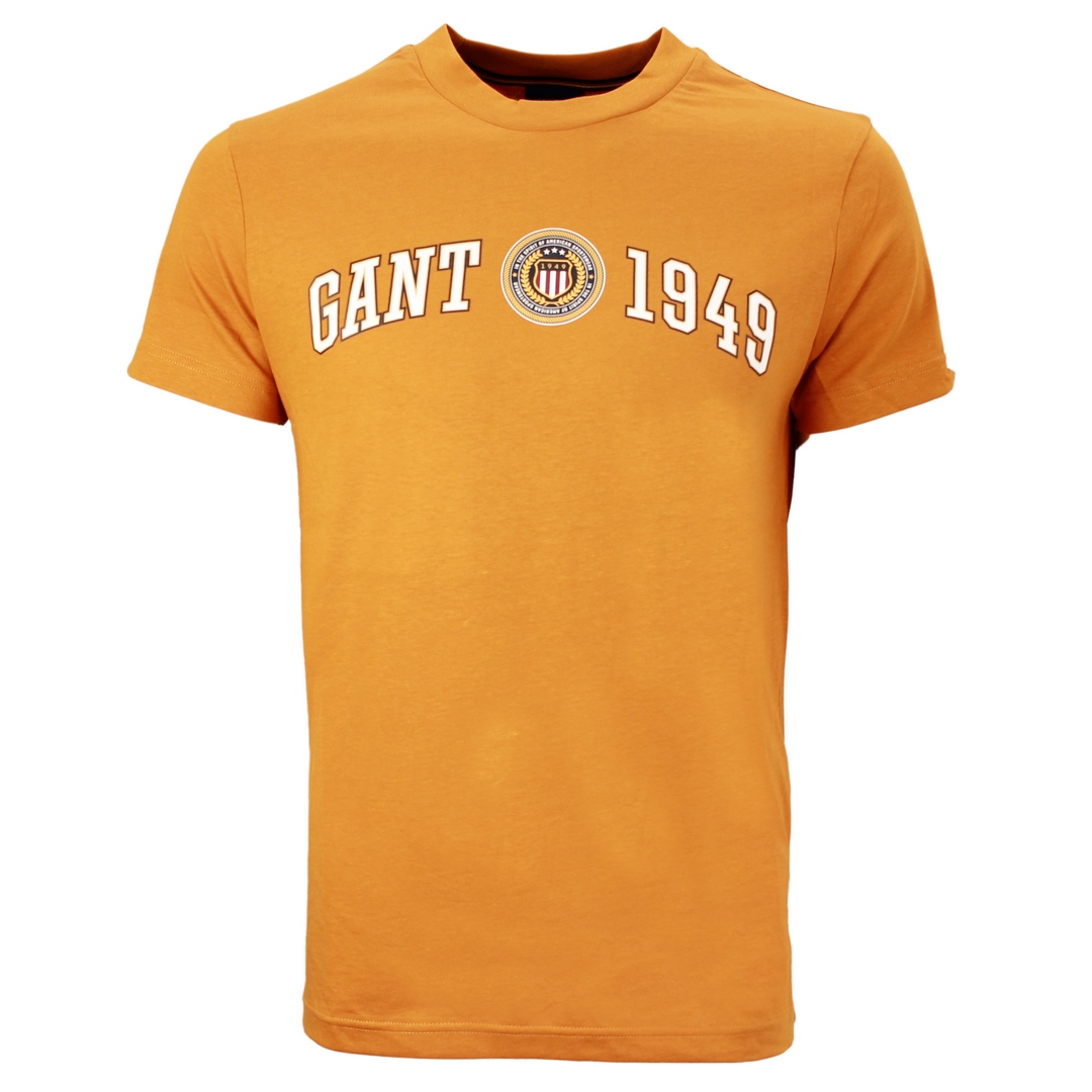 Gant Herren T-Shirt kurzarm Crest Shield gelb unifarben 2003150 822 dk mustard orange