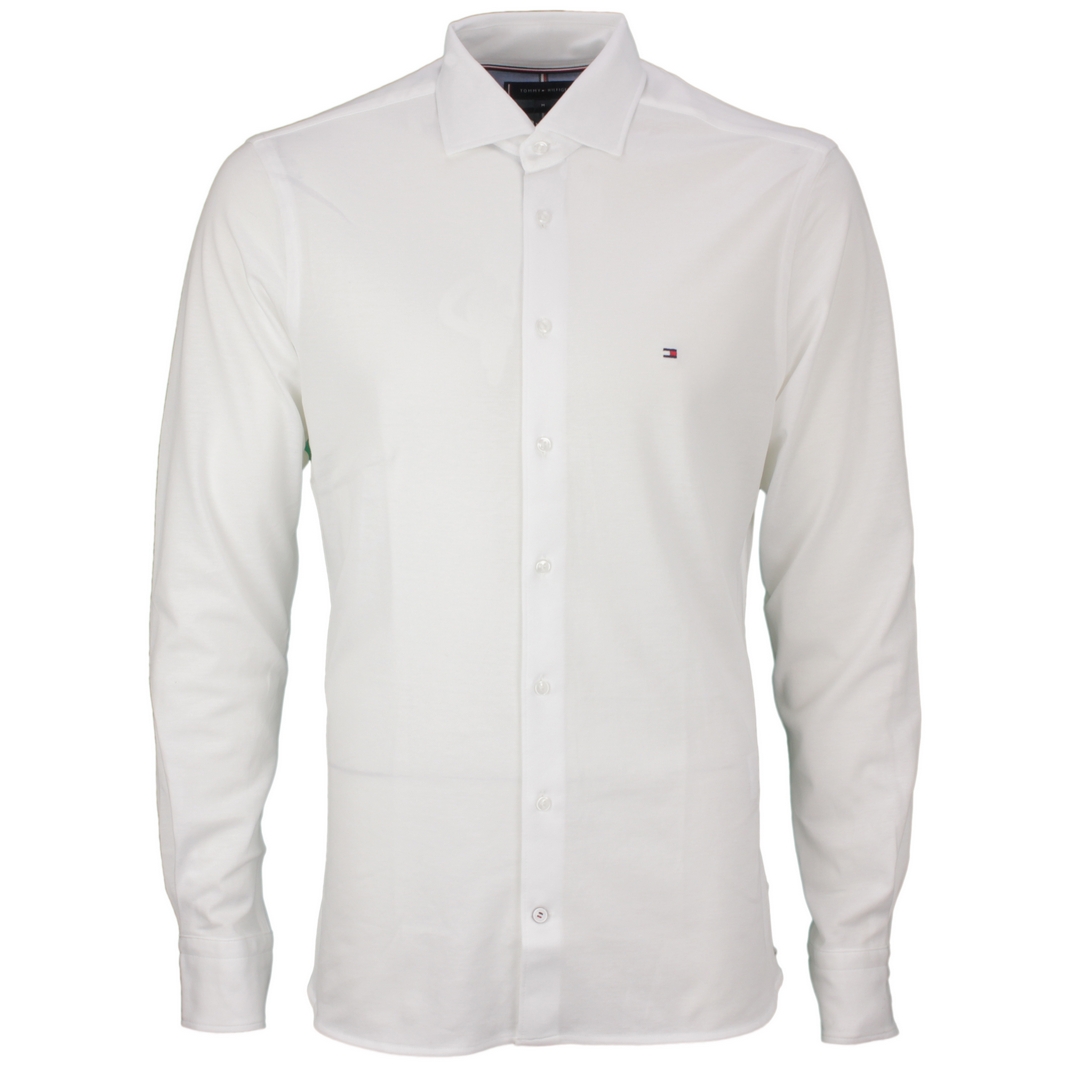 Tommy Hilfiger Herren Freizeit Hemd MW0MW20839 YCE Custom Color White Slim Solid Knitted Shirt