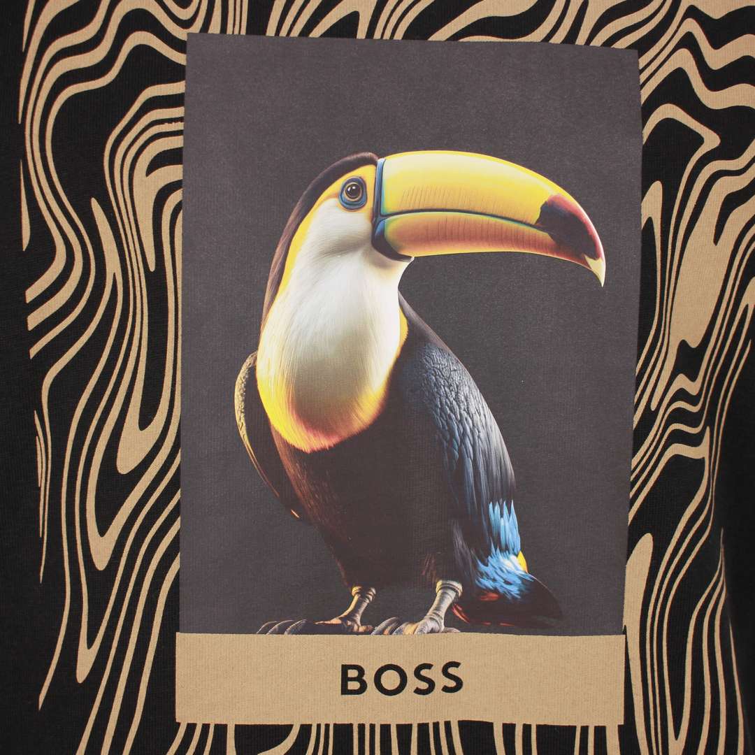 BOSS Herren T-Shirt Te Tucan Regular Fit schwarz Vogelprint 50516012 002 black