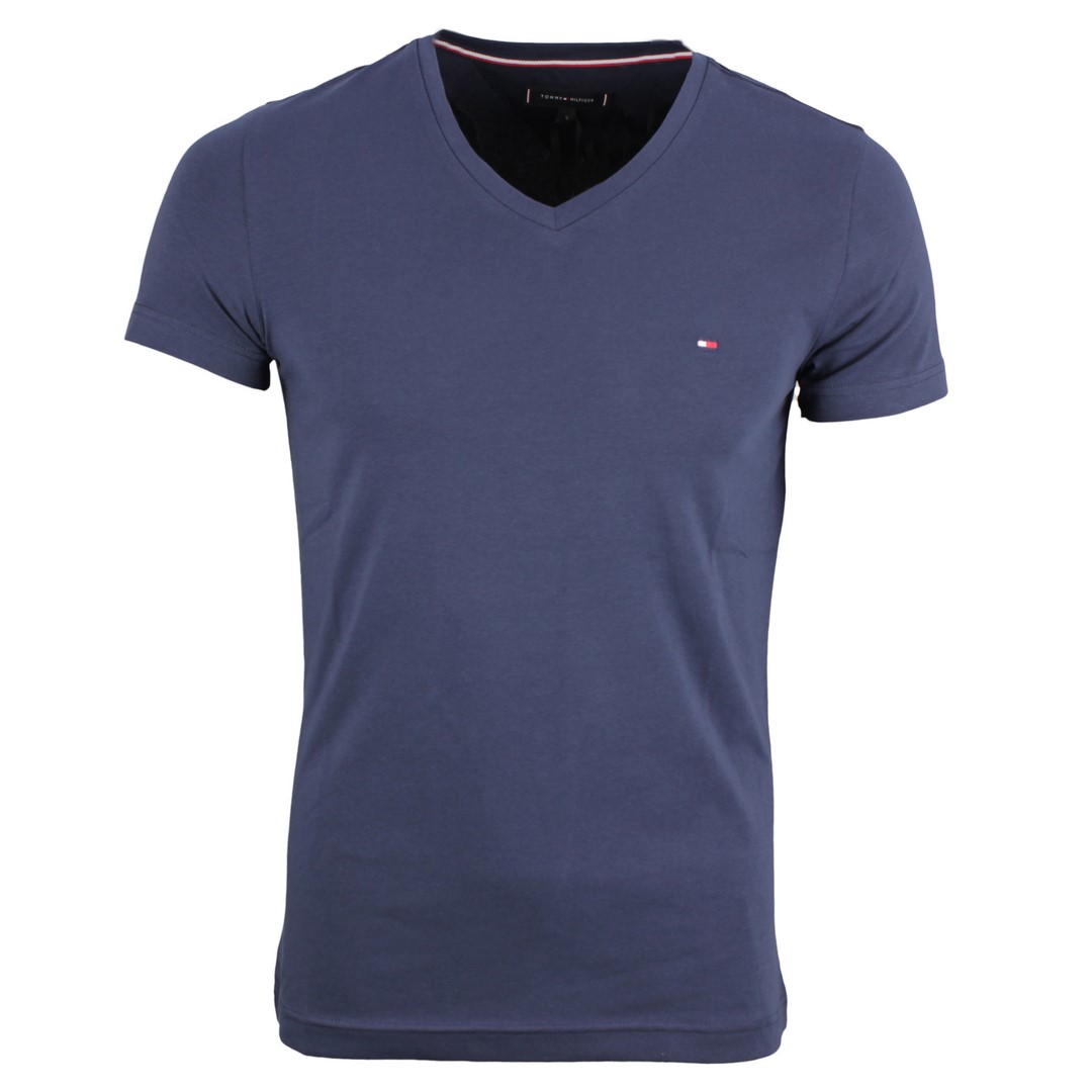 Tommy Hilfiger Herren Basic T-Shirt V-Ausschnitt marine blau uni MW0MW02045 416