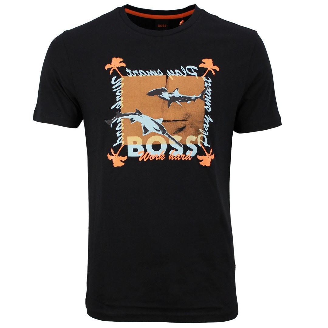 Hugo Boss Herren T-Shirt Shark Print Muster schwarz 50491716 001 black