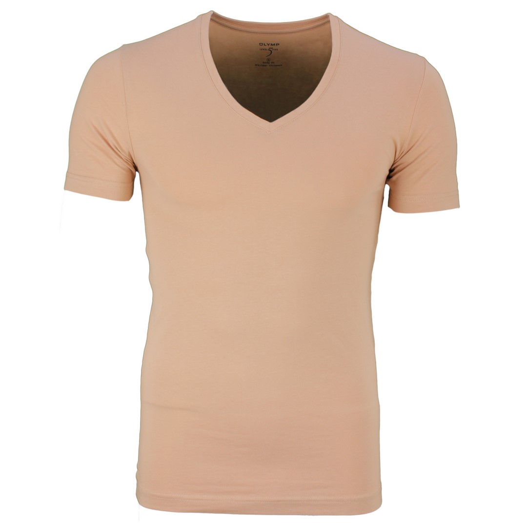 Olymp Body Fit Level Five 5 Basic T-Shirt Hautfarben V-Ausschnitt 0801 12 24