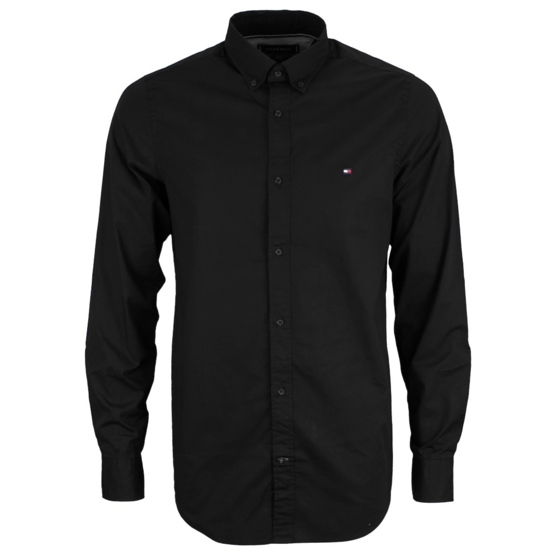 Tommy Hilfiger Herren Hemd Core Flex Poplin Shirt schwarz unifarben MW0MW25035 BDS Black