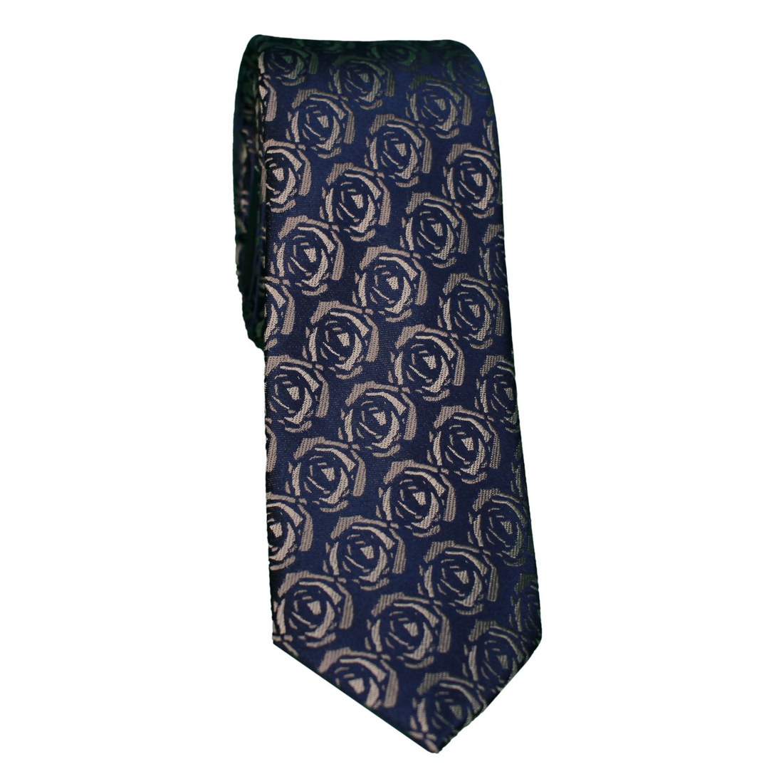 UNA Slim Krawatte Chiesa blau braun gemustert 56005780